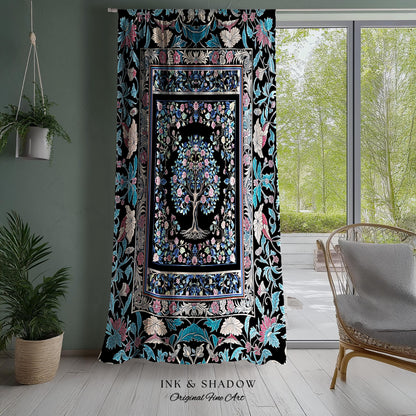 Timeless Folklore Tree Accent Curtains | Gothic Floral Medieval Ornate Nature Motif Romantic Garden Aesthetic Drapes Decor Maximalist Home