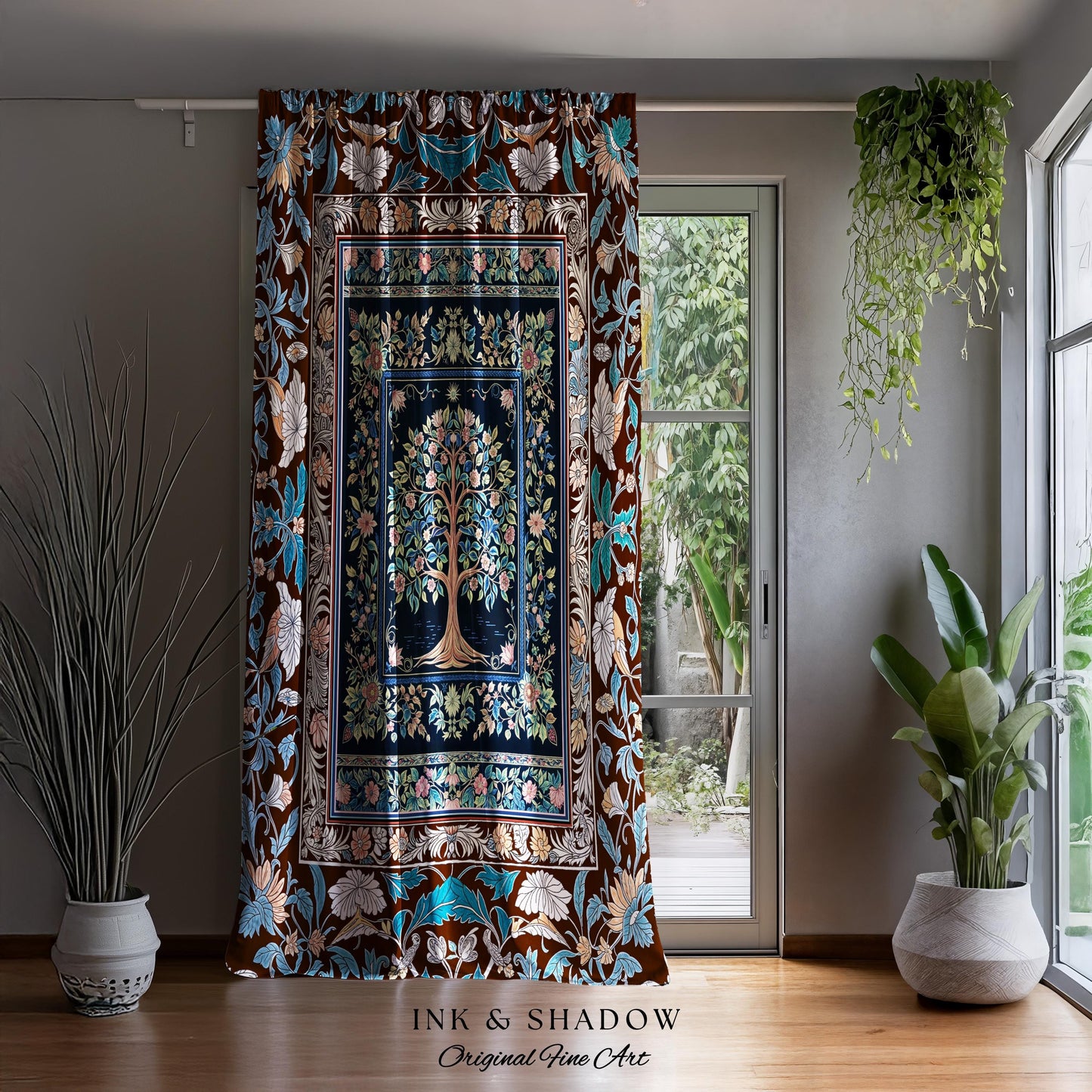Timeless Folklore Tree Accent Curtains | Gothic Floral Medieval Ornate Nature Motif Romantic Garden Aesthetic Drapes Decor Maximalist Home
