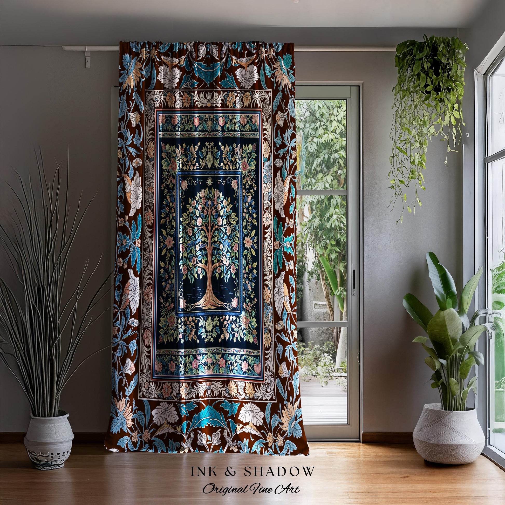 Timeless Folklore Tree Accent Curtains | Gothic Floral Medieval Ornate Nature Motif Romantic Garden Aesthetic Drapes Decor Maximalist Home