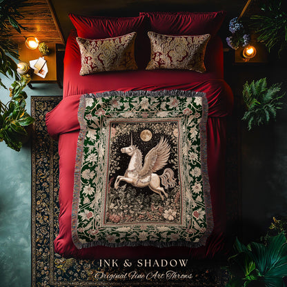 Baroque Flying Unicorn Throw Blanket | Enchanted Forest Pegasus Fairytale Decor Castle Aesthetic Maximalist Regal Tapestry Fantasy Gothic |