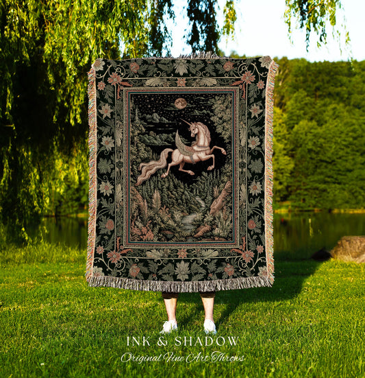 Renaissance Fantasy Pegasus Unicorn Tapestry | Regal Fairytale Decor Romantic Baroque Maximalist Castlecore Mystical Throw Blanket Woven |