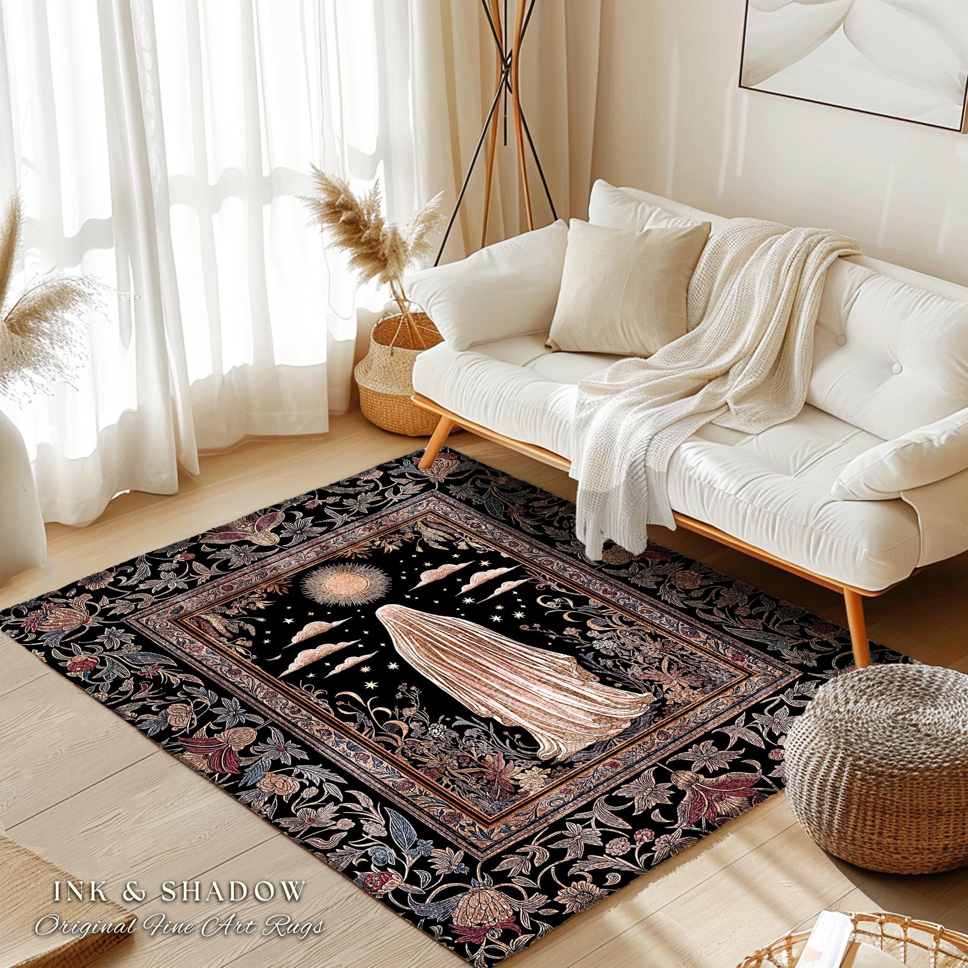 Celestial Garden Spirit Area Rug | Bohemian Halloween Whimsigothic Home Accent Rug Ghost Ornate Gothic Rustic Halloween Home Decor Ethereal