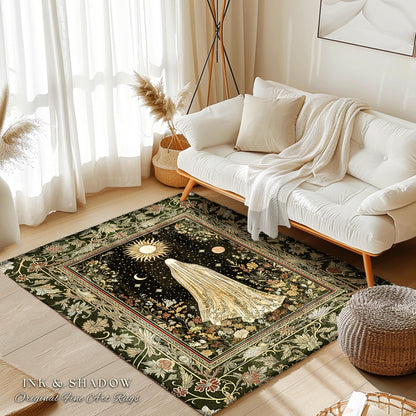 Sun Moon Spirit Ghost Accent Rug | Floral Halloween Whimsigoth Decor Cottagecore Area Rug Gothic Home Accent Spooky Season Botanical Cozy |