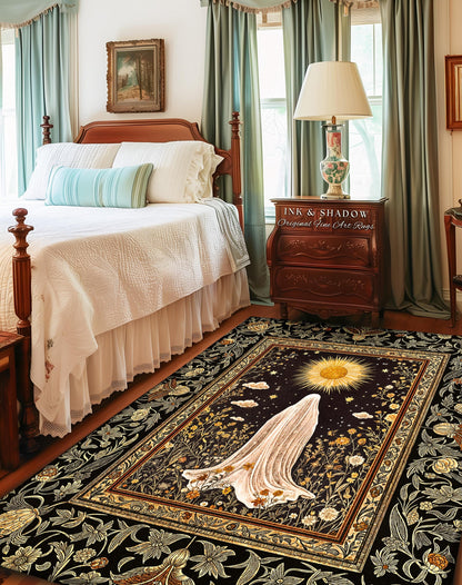 Golden Hour Mystic Ghost Rug | Autumn Floral Aesthetic Area Rug Halloween Decor Whimsigoth Cottagecore Spirit Home Decor Witchy Theme Accent