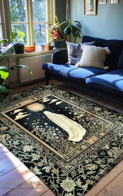 Whimsical Sky Spirit Area Rug | Ethereal Ghost Accent Halloween Floral Decor Cottagecore Whimsigoth Bohemian Botanical Dark Academia Style |