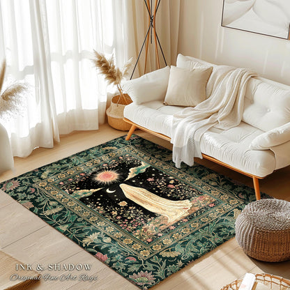Verdant Sunlit Ghost Cozy Area Rug | Floral Cottagecore Halloween Decor Forest Ghost Home Accent Whimsigoth Gothic Art Botanical Aesthetic |