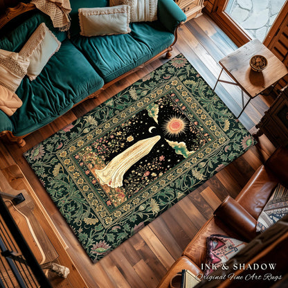 Verdant Sunlit Ghost Cozy Area Rug | Floral Cottagecore Halloween Decor Forest Ghost Home Accent Whimsigoth Gothic Art Botanical Aesthetic |