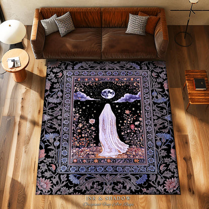 Dark Academia Lavender Ghost Rug | Gothic Witchy Halloween Pastel Aesthetic Throw Fall Vibes Macabre Decor Halloween Spirit Moody Style |