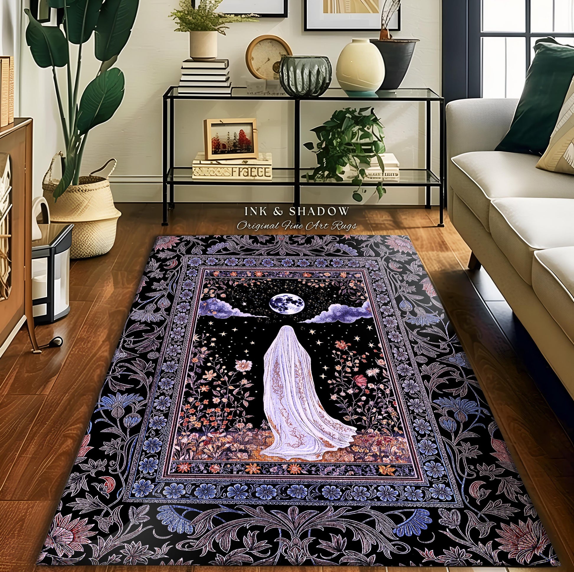 Dark Academia Lavender Ghost Rug | Gothic Witchy Halloween Pastel Aesthetic Throw Fall Vibes Macabre Decor Halloween Spirit Moody Style |