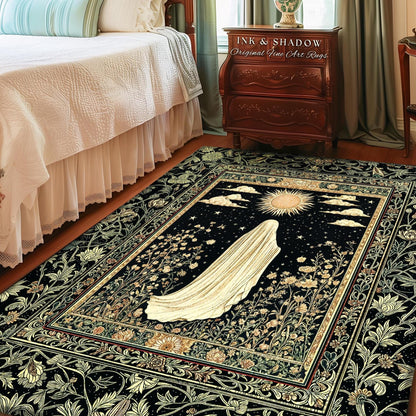 Whimsical Sky Spirit Area Rug | Ethereal Ghost Accent Halloween Floral Decor Cottagecore Whimsigoth Bohemian Botanical Dark Academia Style |