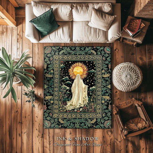 Autumn Harvest Spirit Ghost Rug | Cottagecore Halloween Floral Aesthetic Home Decor Whimsigoth Gothic Accent Botanical Cozy Witchy Area Rug