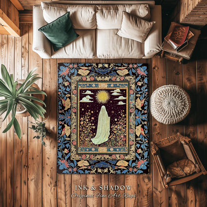 Gothic Sunlit Ghost Accent Rug | Whimsigothic Cottagecore Area Rug Home Decor Halloween Spirit Floral Mysticism Witchy Bedroom Accent Tarot