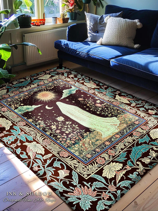 Earth Spirit Mystic Floral Ghost Rug | Cottagecore Home Decor Whimsigoth Decor Sunlit Pastel Accent Botanical Season Witchy Vintage Style |