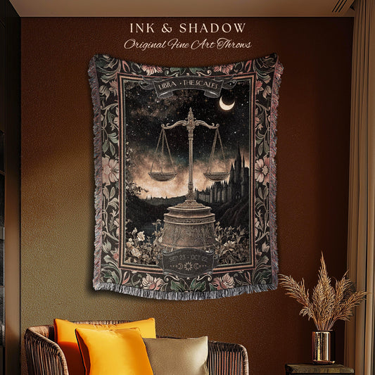 Rustic Libra Astrology Blanket The Scales Zodiac Constellation Tapestry Throw | Folklore Celestial Art Moody Starry Night Sky Landscape Gift