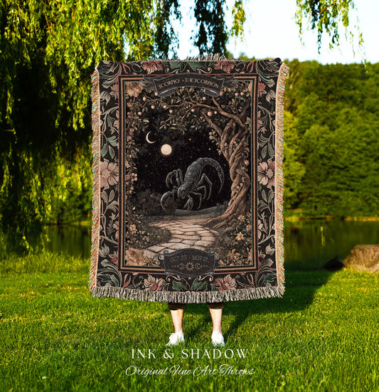 Antique Baroque Scorpio Astrology Tapestry Dark Woodland Gothic Zodiac Blanket | The Scorpion Mystic Forestcore Night Sky Birth Month Decor