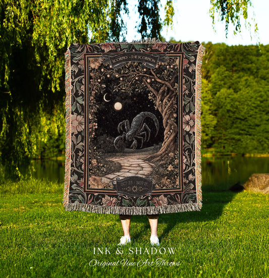 Antique Baroque Scorpio Astrology Tapestry Dark Woodland Gothic Zodiac Blanket | The Scorpion Mystic Forestcore Night Sky Birth Month Decor