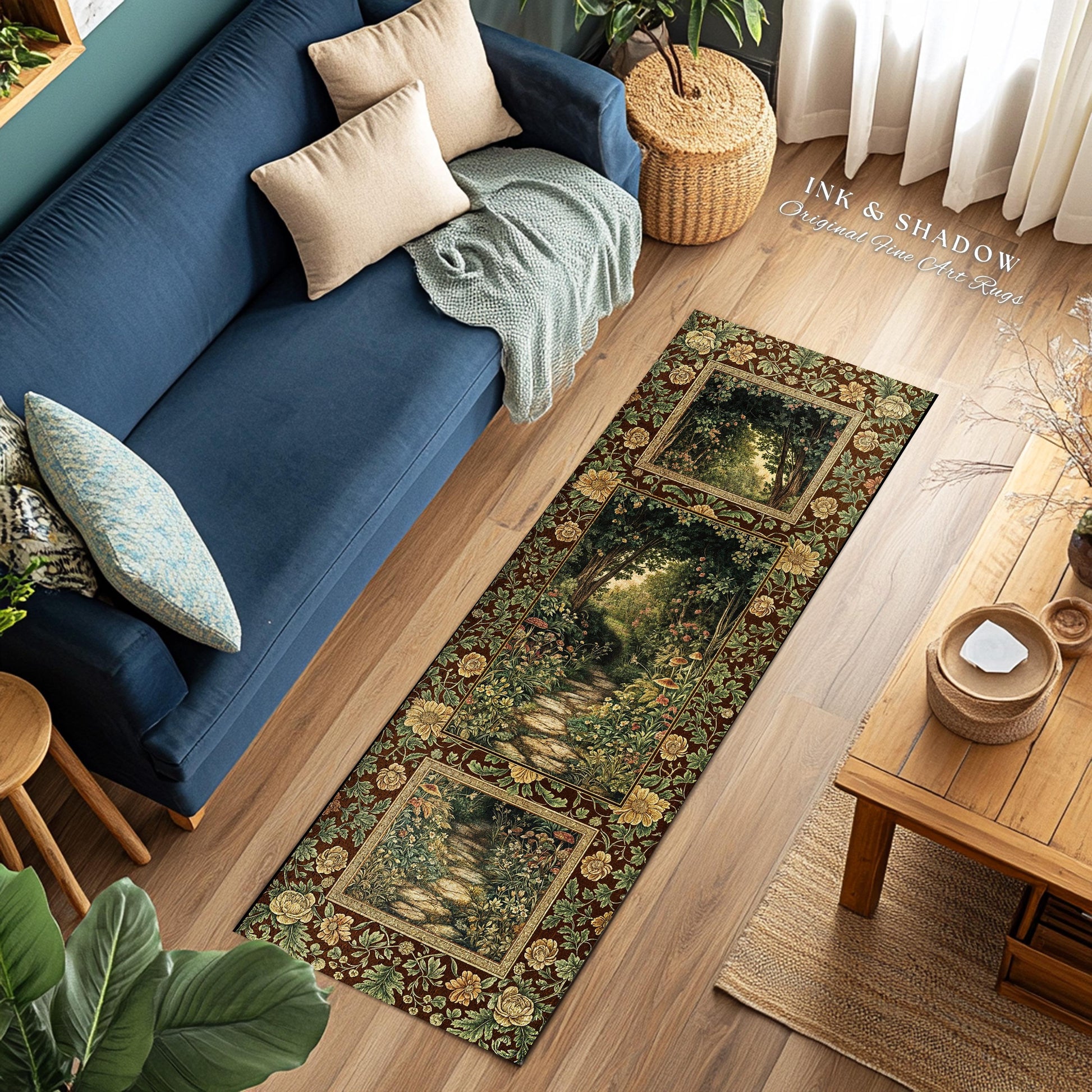 Fairy Ethereal Forest Area Rug | Mystic Dark Academia Folklore Inspired Fairy Aesthetic Accent Rug Magical Dark Bedroom Medieval Botanical |