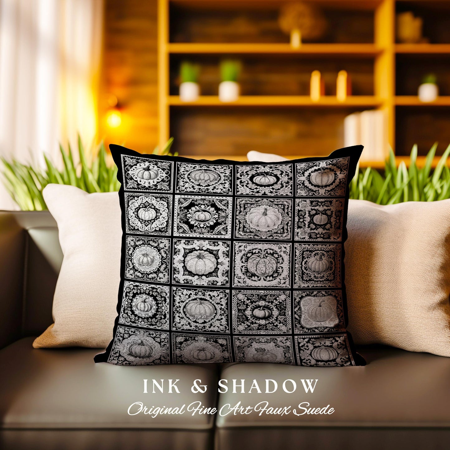 Victorian Gothic Pumpkin Fall Accent Pillow Dark Academia Throw Pillow Woven Tapestry Vintage Halloween Aesthetic Whimsigoth Pumpkin Pillow