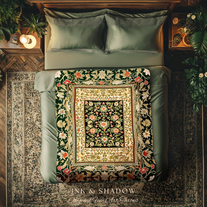 Victorian Garden Floral Throw Blanket | Romantic Rococo Botanical Accent Baroque Pattern Decor Cottagecore Jewel Toned Woven Tapestry Boho |