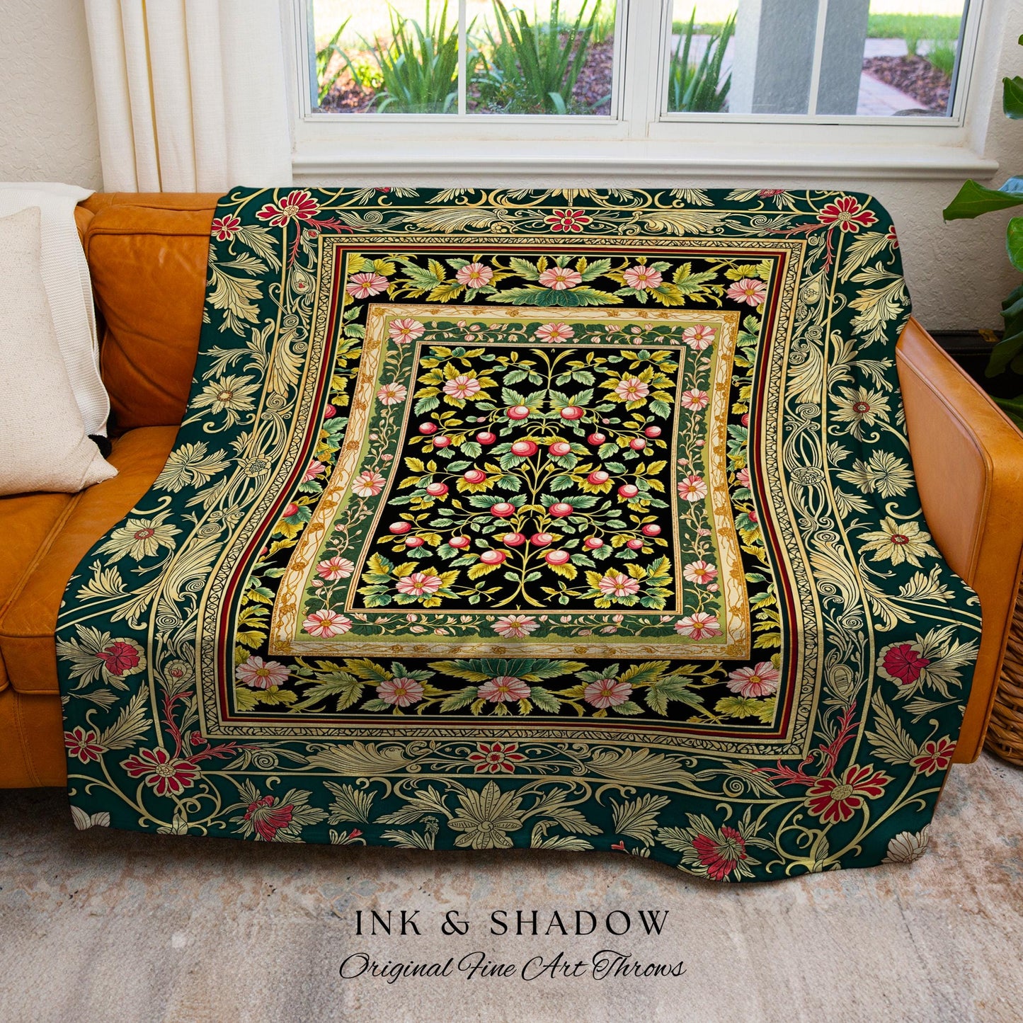 Botanical Abundance Gothic Wall Tapestry | Baroque Rococo Garden Design Romantic Floral Accent Romantic Cottagecore Botanical Throw Blanket