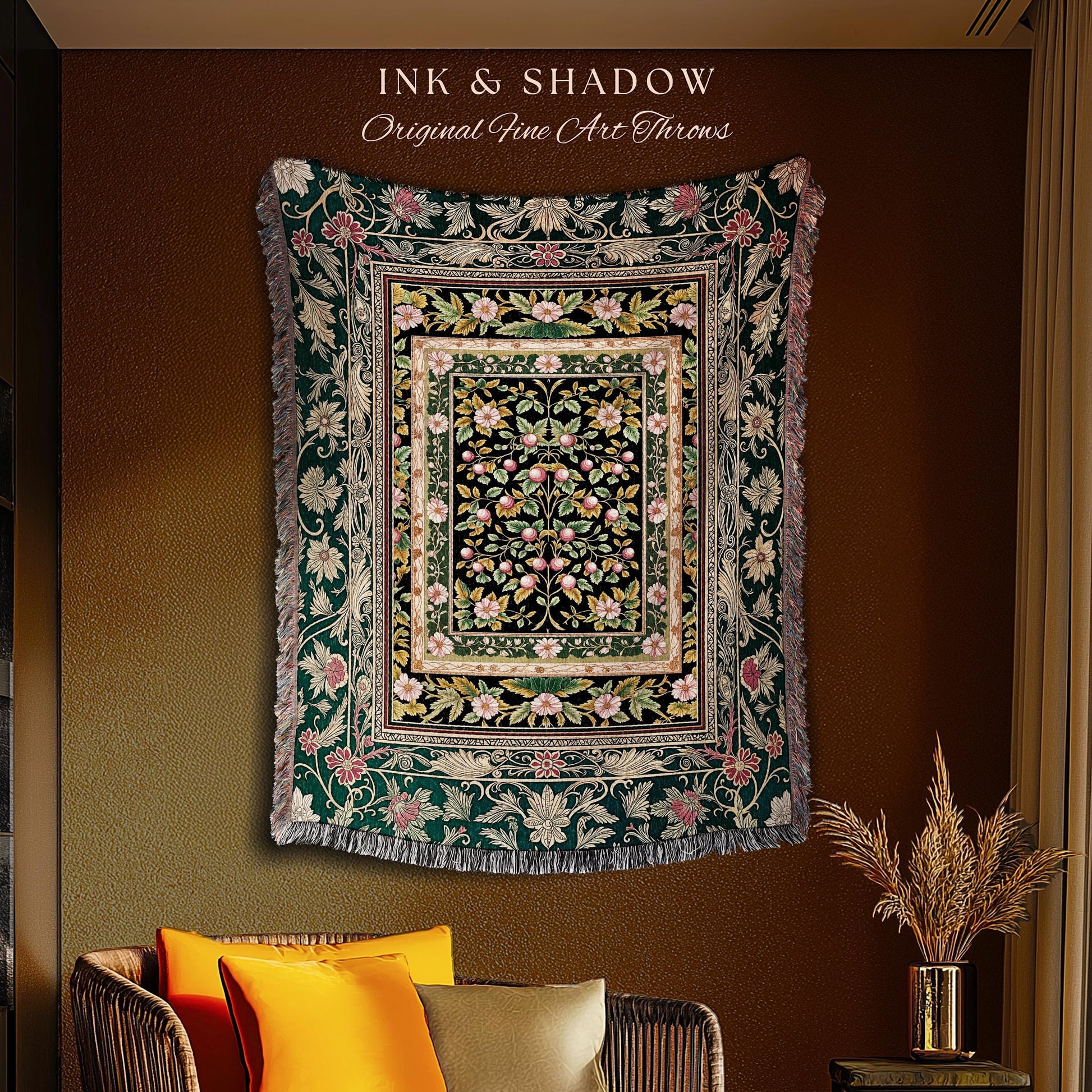 Botanical Abundance Gothic Wall Tapestry | Baroque Rococo Garden Design Romantic Floral Accent Romantic Cottagecore Botanical Throw Blanket