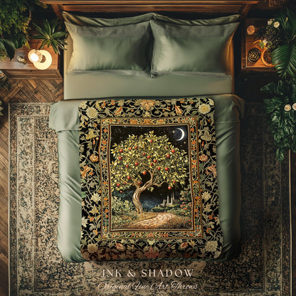 Starlit Storybook Tree Blanket | Dreamy Woven Bedroom Decor Folklore Castle Garden Magic Moody Celestial Home Folklore Tapestry Bohemian |