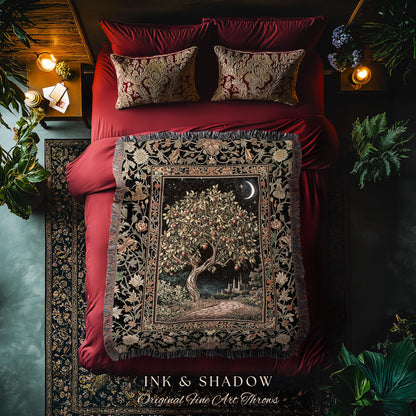 Starlit Storybook Tree Blanket | Dreamy Woven Bedroom Decor Folklore Castle Garden Magic Moody Celestial Home Folklore Tapestry Bohemian |