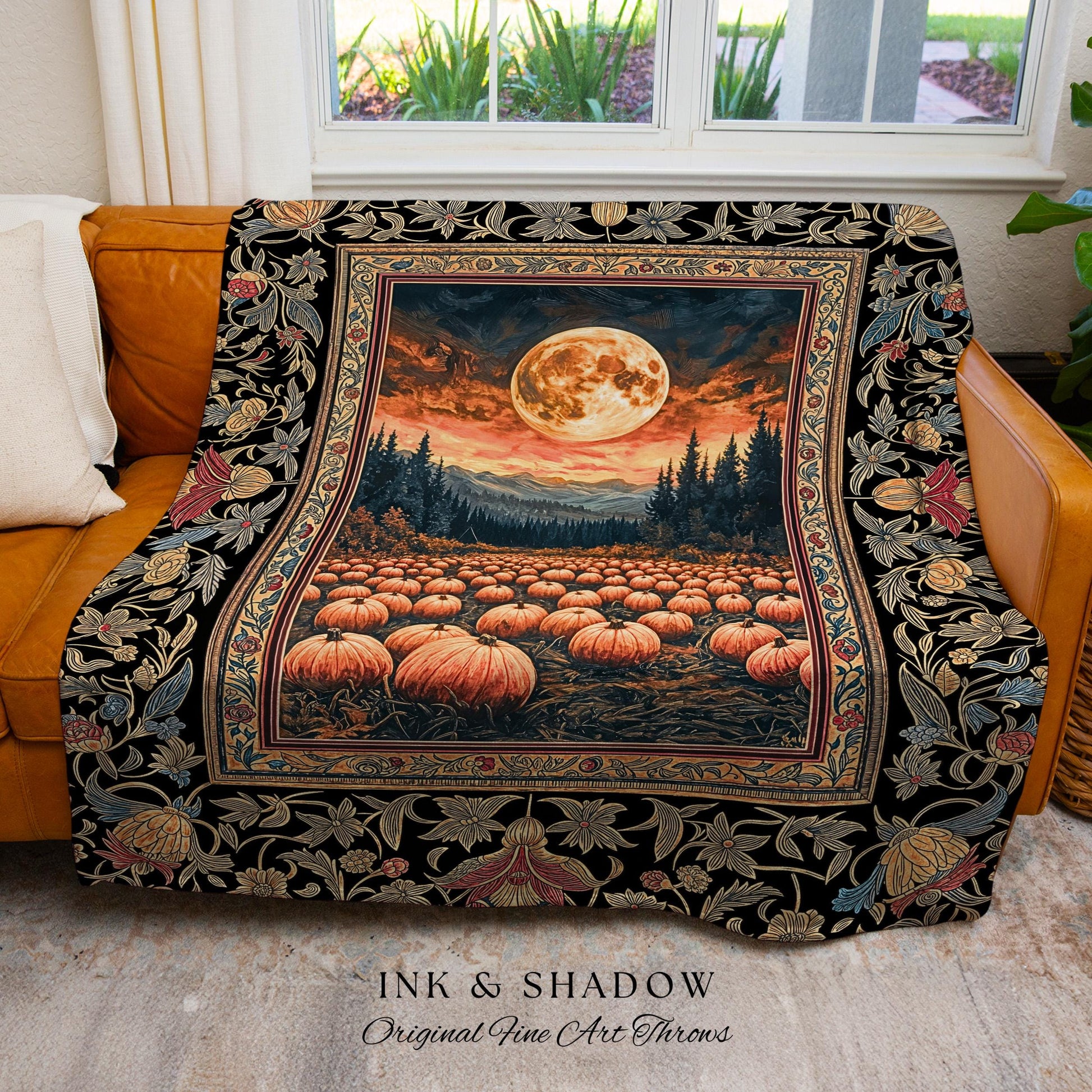 Fall Colors Cozy Throw Blanket | Ethereal Autumn Pumpkin Tapestry Witchy Aesthetic Gothiccore Rustic Fall Decor Rustic Earthy Shades Witchy