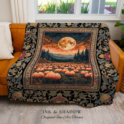 Fall Colors Cozy Throw Blanket | Ethereal Autumn Pumpkin Tapestry Witchy Aesthetic Gothiccore Rustic Fall Decor Rustic Earthy Shades Witchy