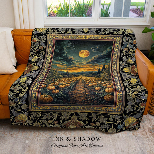 Pumpkin Patch Rustic Fall Throw Blanket | Cozy Retro Soft Halloween Vibe Autumn Aesthetic Earthy Tones Whimsigothic Woven Tapestry Decor |