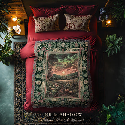 Romantic Autumn Landscape Blanket | Cozy Fall Tapestry Witchy Decor Rustic Crowcore Witchy Pumpkin Gothic Whimsical Dark Academia Throw |