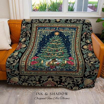Elegant Holiday Home Decor Blanket | Vintage Christmas Cozy Winter Woven Throw Floral Wall Tapestry Cottagecore Holiday Heirloom Rustic Gift