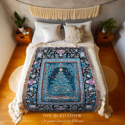 Magic Nostalgia Christmas Tree Tapestry | Warm and Cozy Winter Blanket Festive Throw Holiday Decorations Cottagecore Woven Seasonal Decor |