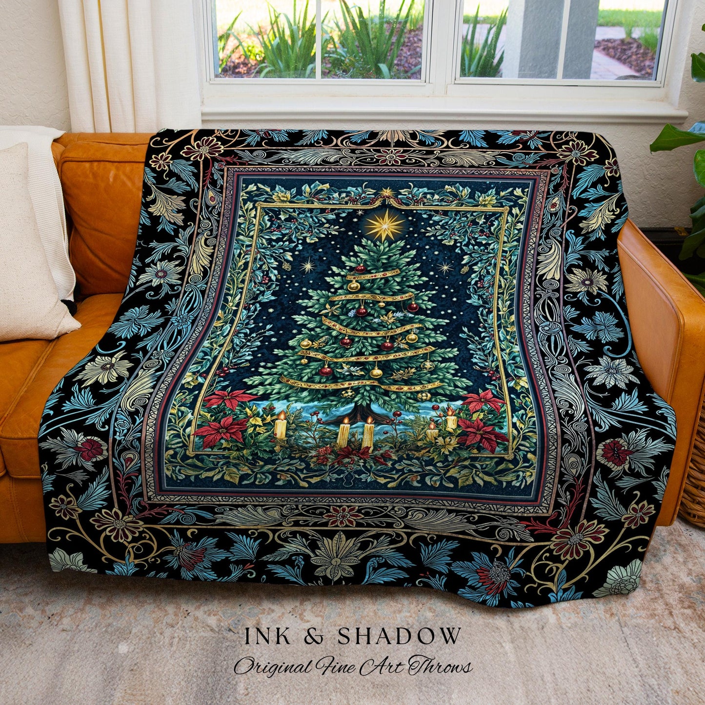 Traditional Christmas Aesthetic Tapestry | Cozy Winter Blanket Cottagecore Style Holiday Cabin Festive Woven Throw Vintage Accent Seasonal |