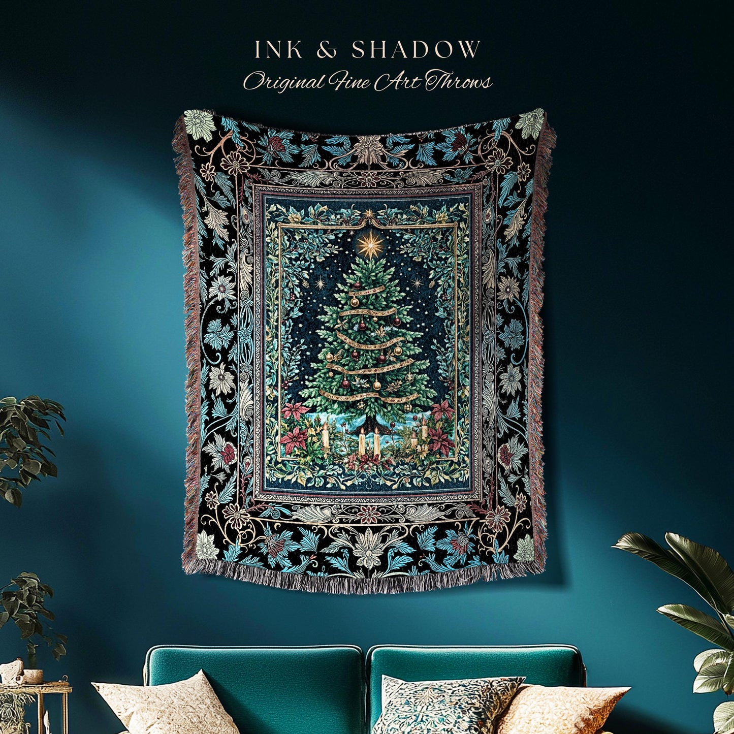 Traditional Christmas Aesthetic Tapestry | Cozy Winter Blanket Cottagecore Style Holiday Cabin Festive Woven Throw Vintage Accent Seasonal |