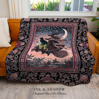 Lilac Skies Ethereal Witch Cozy Throw | Whimsigoth Decor Pink Starlight Tapestry Vintage Witch Vibes Mystical Aesthetic Cottagewitch Style