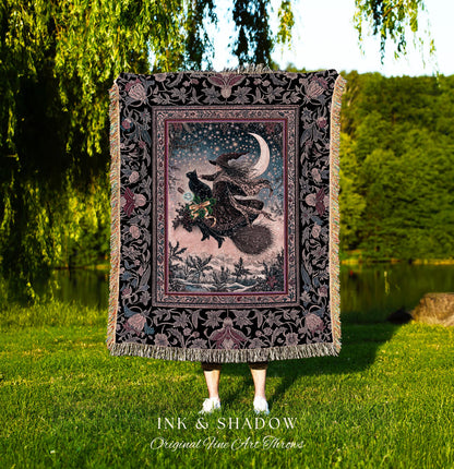 Lilac Skies Ethereal Witch Cozy Throw | Whimsigoth Decor Pink Starlight Tapestry Vintage Witch Vibes Mystical Aesthetic Cottagewitch Style