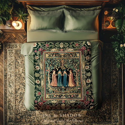 Arcane Witches Gothic Floral Tapestry Blanket | Baroque Folk Art Magic Renaissance Ethereal Dreamy Enchanting Throw Mystic Coven Aesthetic |