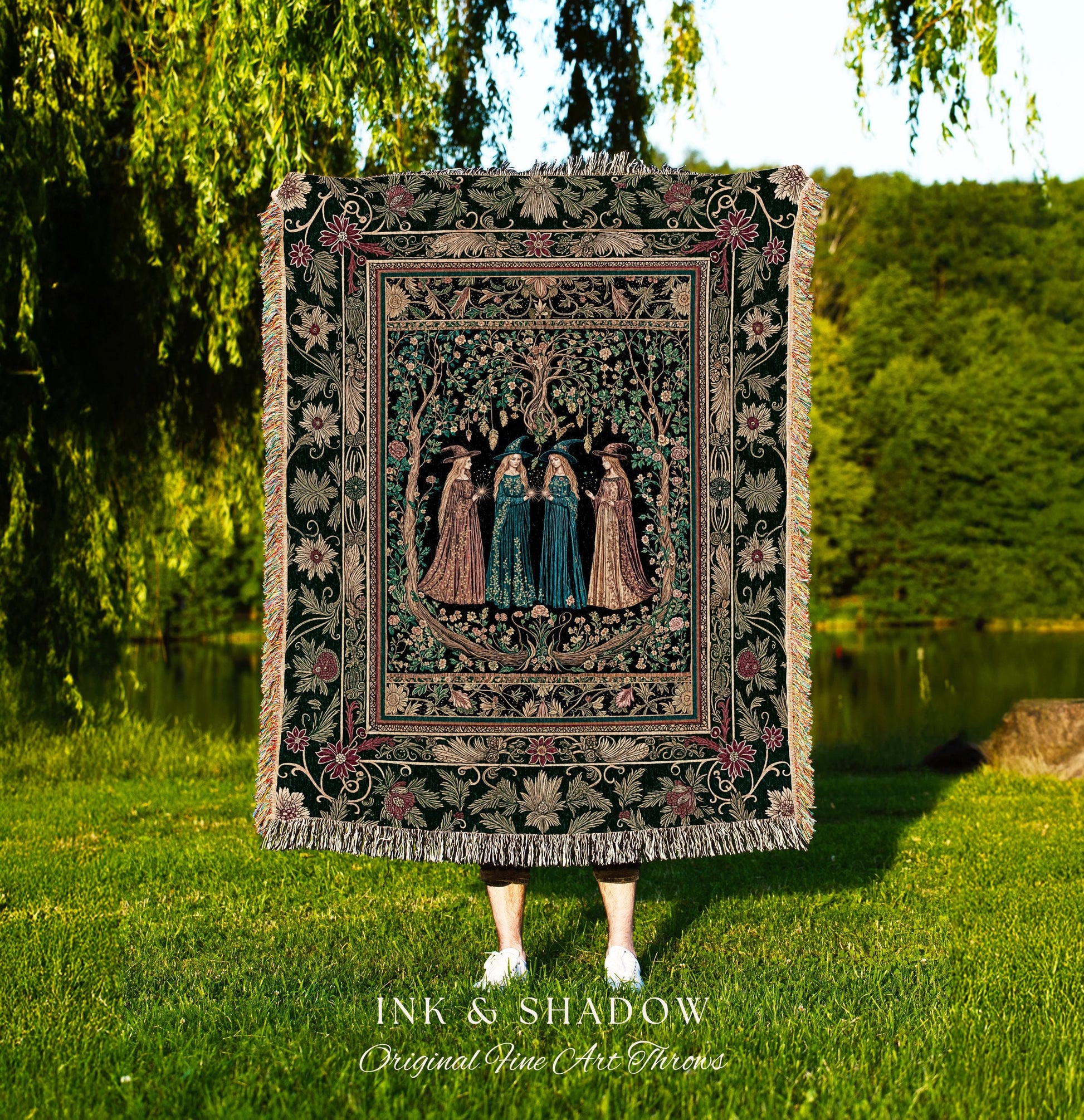 Arcane Witches Gothic Floral Tapestry Blanket | Baroque Folk Art Magic Renaissance Ethereal Dreamy Enchanting Throw Mystic Coven Aesthetic |