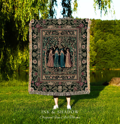 Arcane Witches Gothic Floral Tapestry Blanket | Baroque Folk Art Magic Renaissance Ethereal Dreamy Enchanting Throw Mystic Coven Aesthetic |