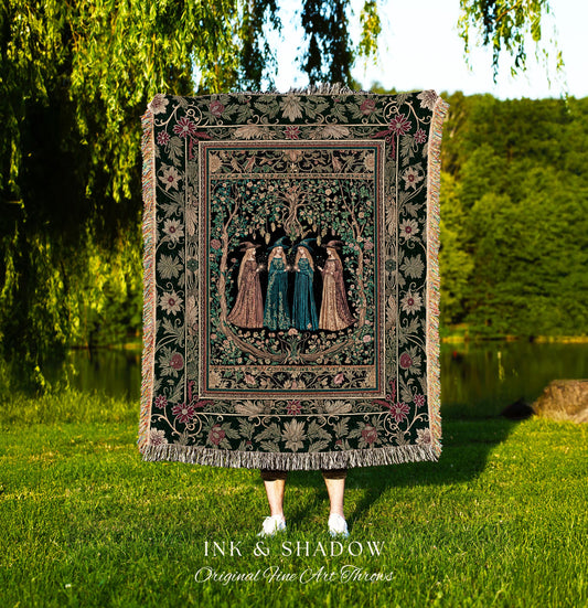 Arcane Witches Gothic Floral Tapestry Blanket | Baroque Folk Art Magic Renaissance Ethereal Dreamy Enchanting Throw Mystic Coven Aesthetic |