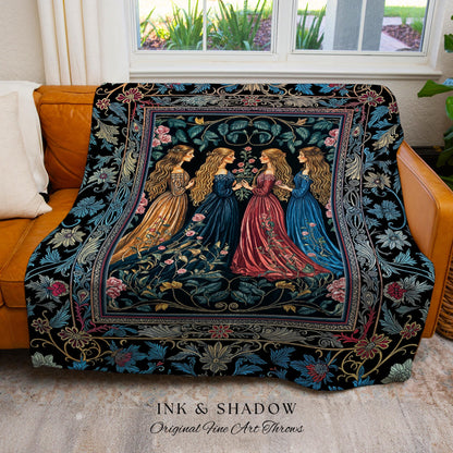 Wiccan Witchcraft Moody Tapestry Blanket | Whimsigothic Dark Fairytale Gothic Renaissance Botanical Magic Medieval Woven Throw Witchcraft |