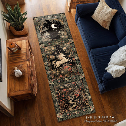 Mystical Folklore Unicorn Round Rug | Whimsical Decor Morris Inspired Cottagecore Aesthetic Pastel Floral Woodland Fairycore Large Area Rug