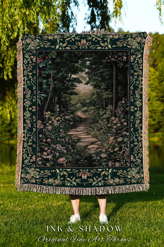 Woodland Forest Cottagecore Blanket | Fairycore Aesthetic Magical Woodland Bedroom Emerald Green Home Decor Whimsigothic Tapestry Indie Room