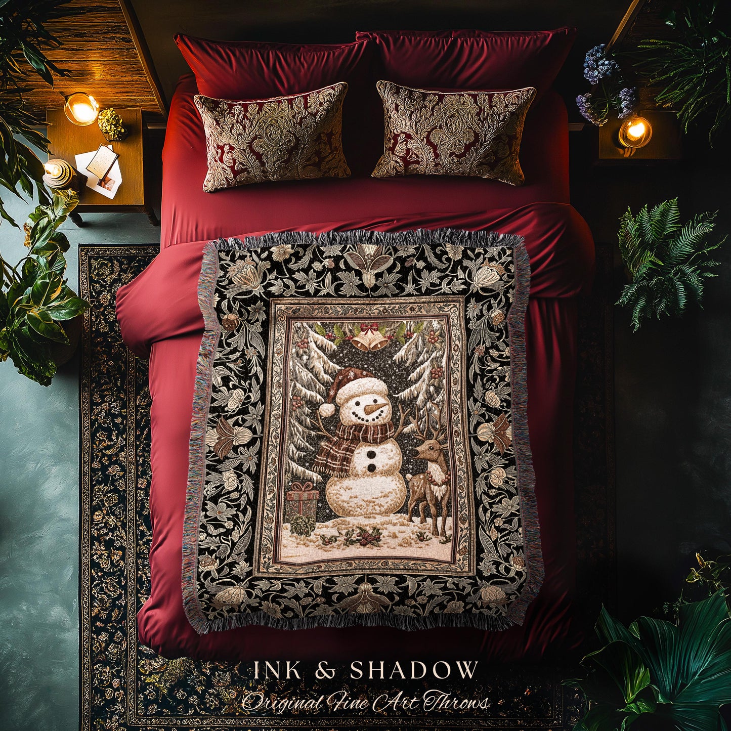 Warm & Cozy Christmas Snowman Blanket | Festive Winter Decor Nostalgic Aesthetic Traditional Holiday Tapestry Rustic Home Gift Cozy Throw |