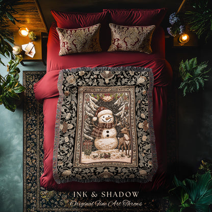 Warm & Cozy Christmas Snowman Blanket | Festive Winter Decor Nostalgic Aesthetic Traditional Holiday Tapestry Rustic Home Gift Cozy Throw |