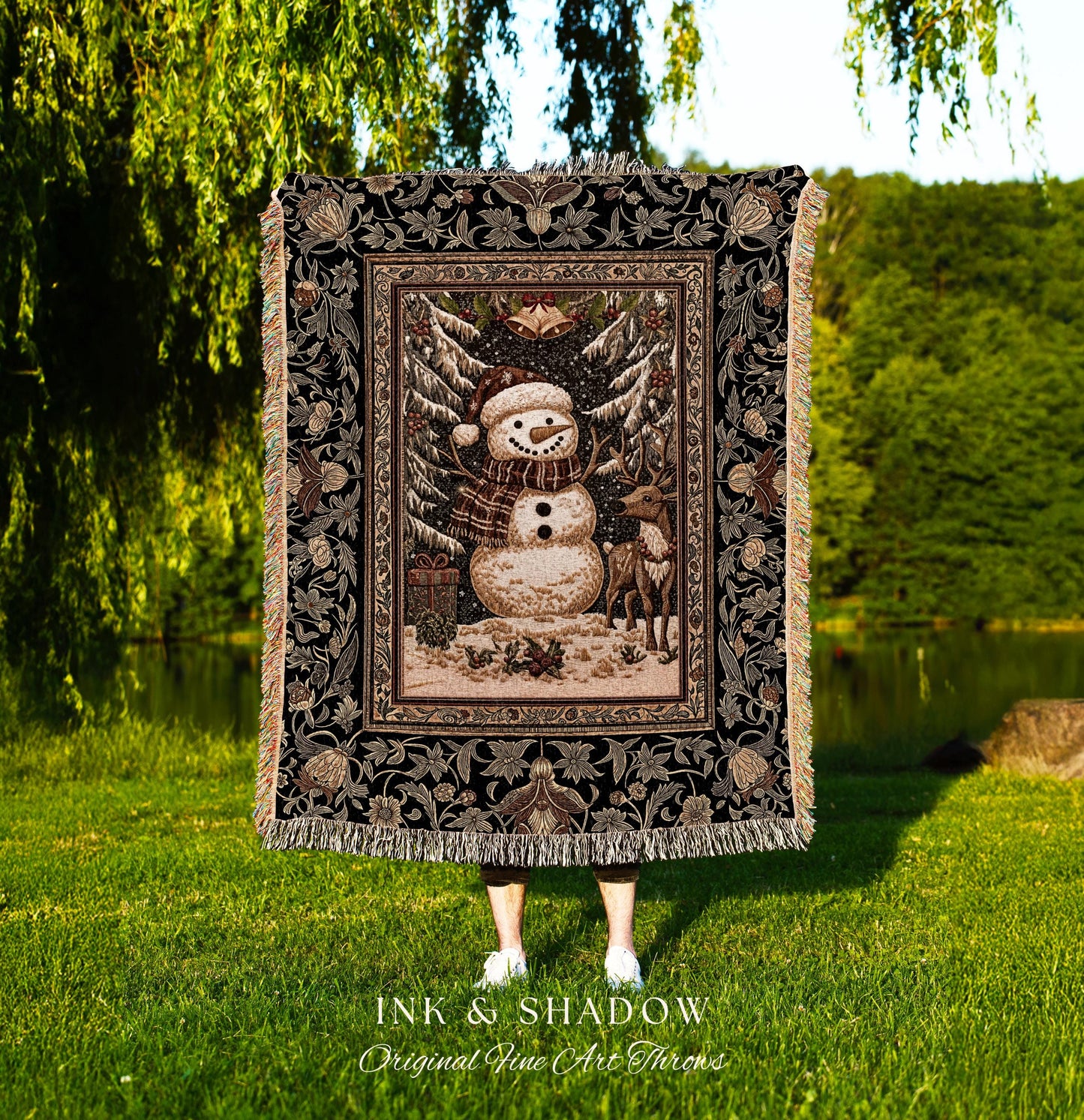 Warm & Cozy Christmas Snowman Blanket | Festive Winter Decor Nostalgic Aesthetic Traditional Holiday Tapestry Rustic Home Gift Cozy Throw |