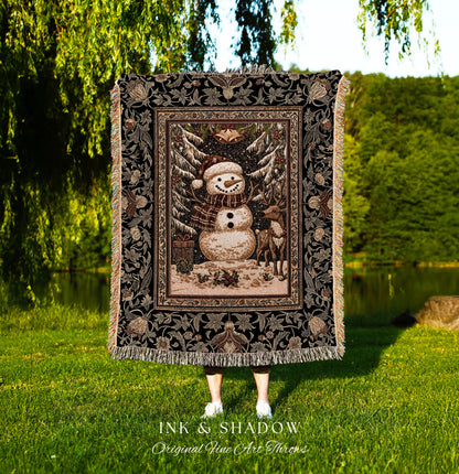 Warm & Cozy Christmas Snowman Blanket | Festive Winter Decor Nostalgic Aesthetic Traditional Holiday Tapestry Rustic Home Gift Cozy Throw |
