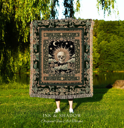Pastel Celeatial Fall Decor Blanket | Whimsical Occult Unique Present Goth Dark Nature Theme Gothic Tapestry Blanket Bedroom Spiritual Decor