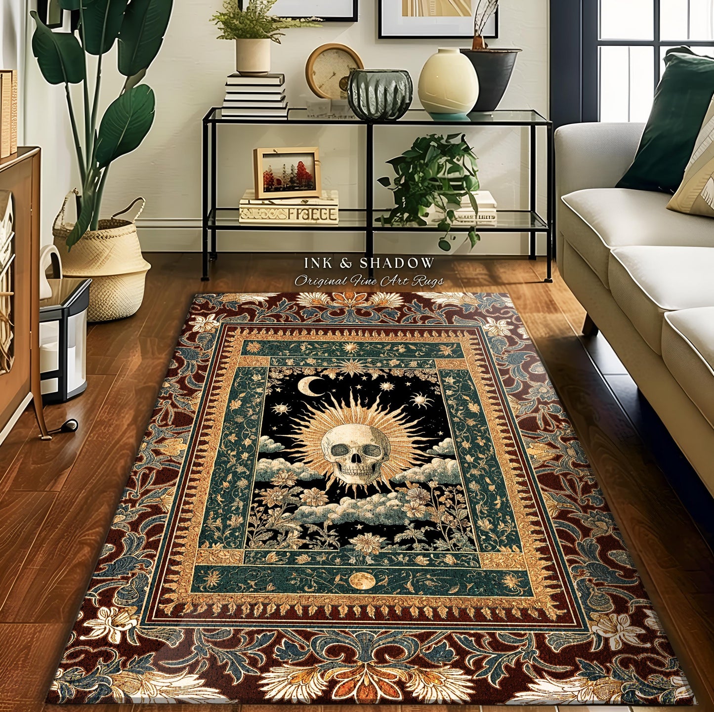 Indie Aesthetic Skull Accent Rug | Macabre Bedroom Retro Skull Decor Witchy Aesthetic Autumn Vibe Halloween Dark Academia Gift Gothic Style